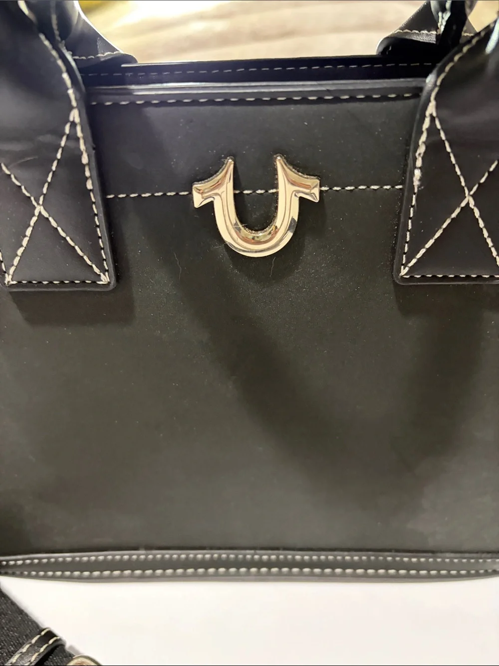 True Religion Mini Tote Black Structured Satchel Adjustable / Removable Strap